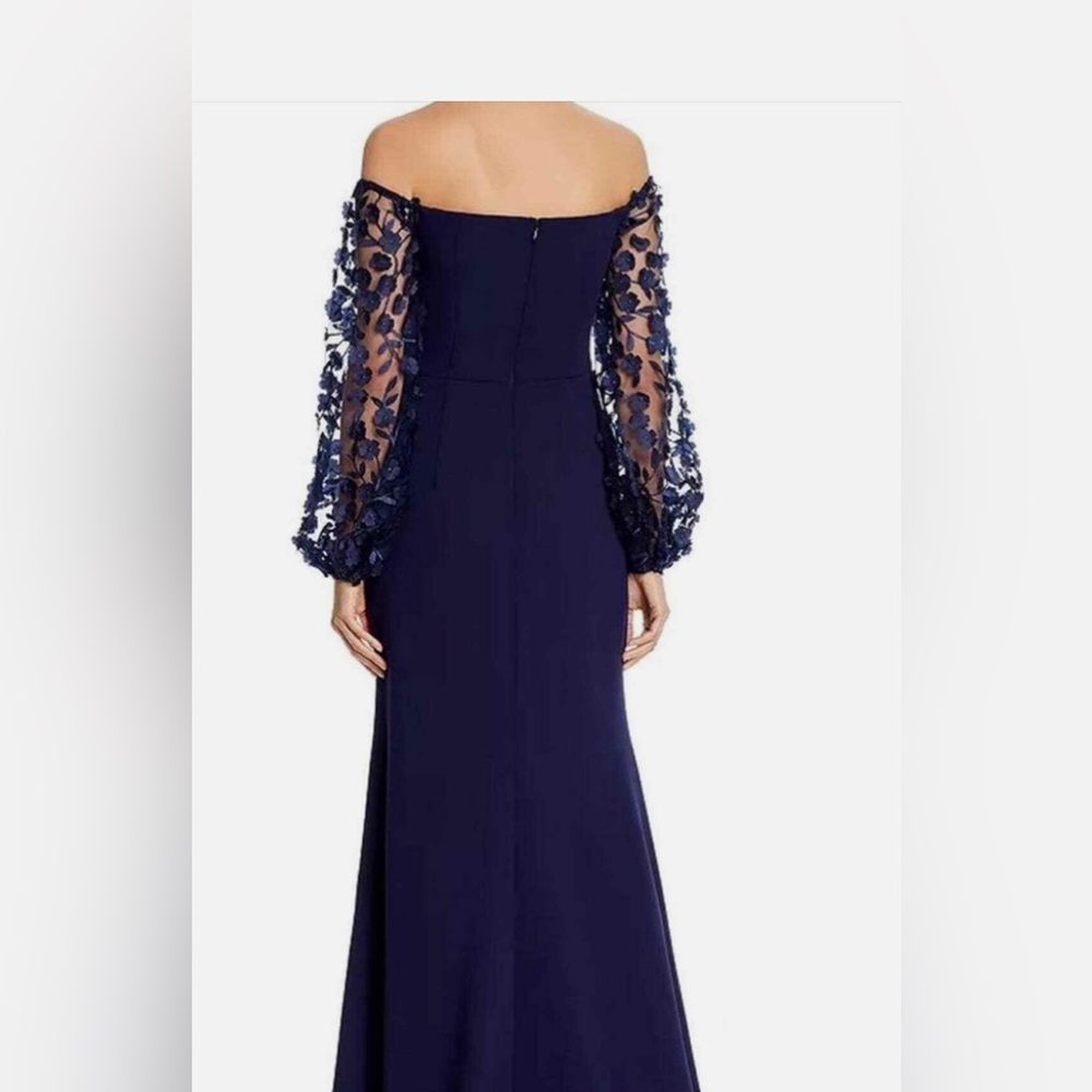 Eliza J Off Shoulder Navy Dress with 3D Floral Sleeves Gown MOB MOG - Picture 2 of 10